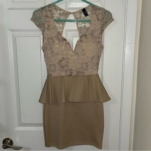 Windsor beige and lace backless cocktail dress